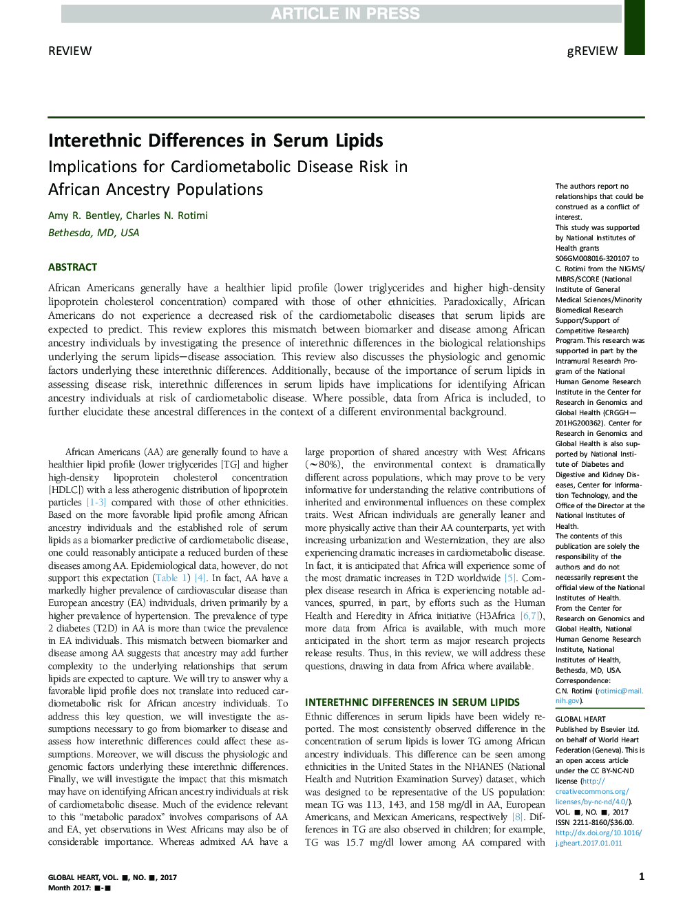 Interethnic Differences in Serum Lipids and Implications for Cardiometabolic Disease Risk in African Ancestry Populations