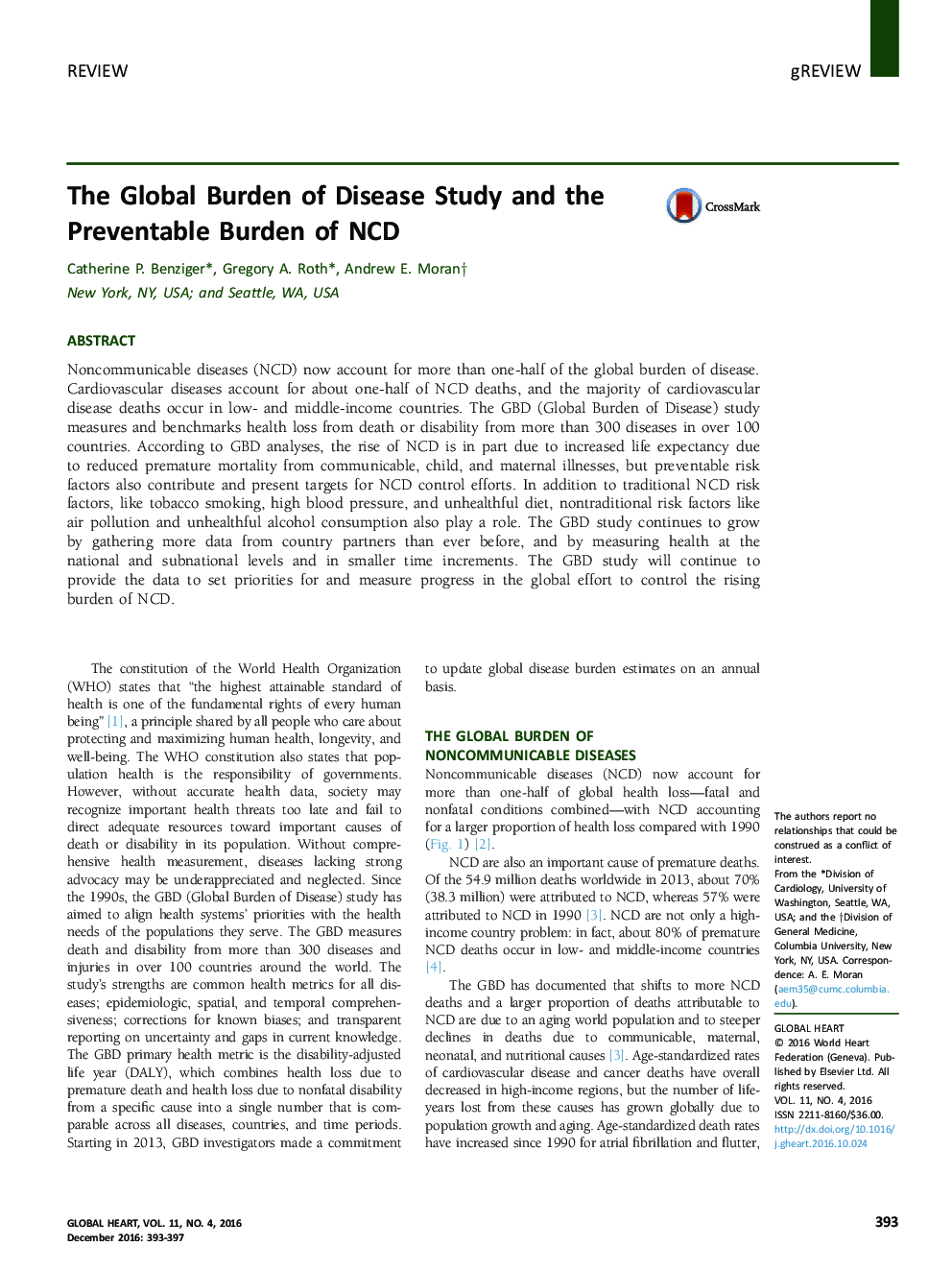 The Global Burden of Disease Study and the Preventable Burden of NCD