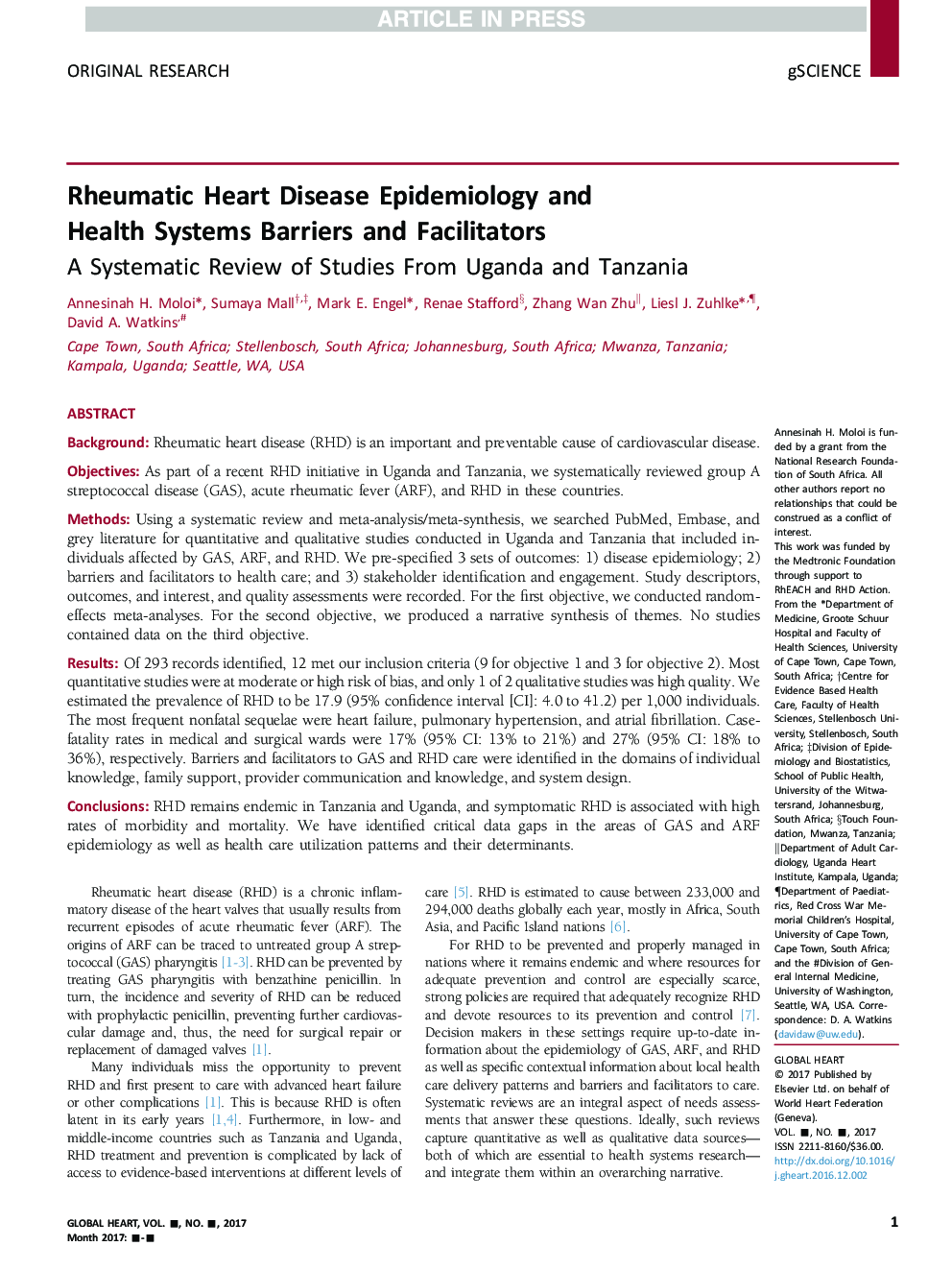 The Health Systems Barriers and Facilitators for RHD Prevalence