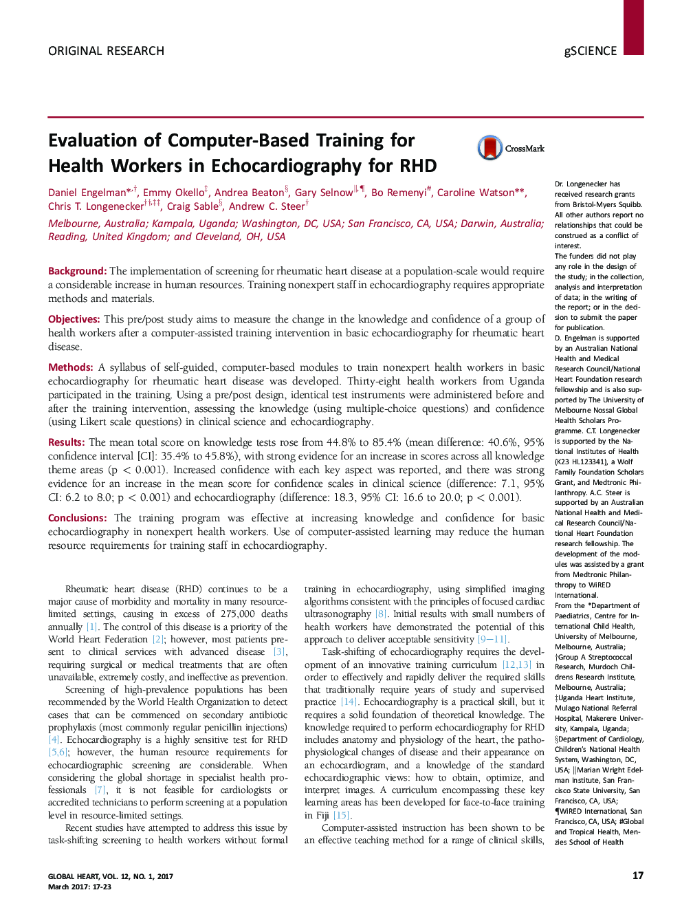 Original ResearchEvaluation of Computer-Based Training for Health Workers in Echocardiography for RHD