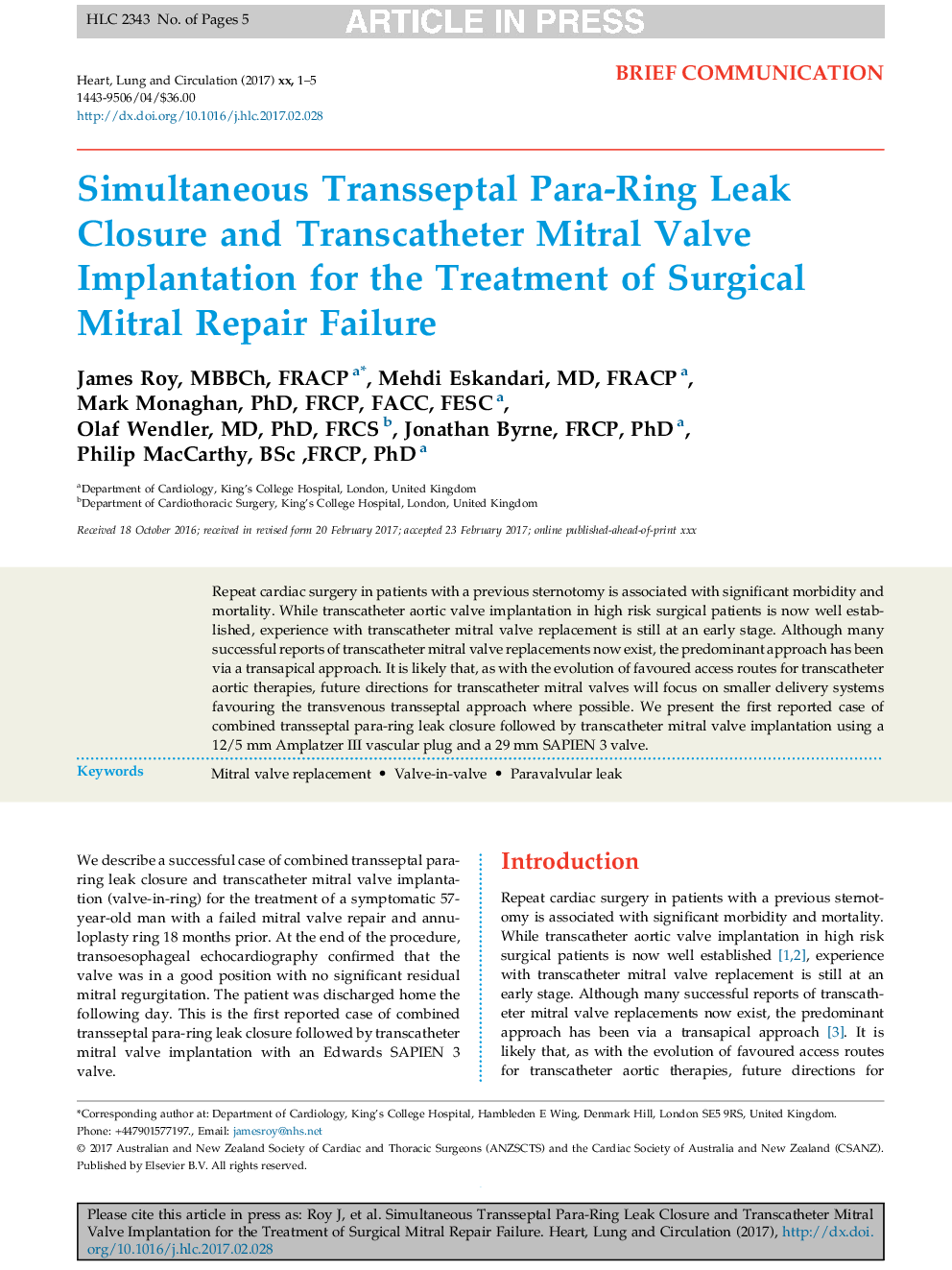 Simultaneous Transseptal Para-Ring Leak Closure and Transcatheter Mitral Valve Implantation for the Treatment of Surgical Mitral Repair Failure