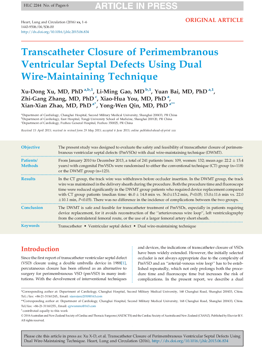 Transcatheter Closure of Perimembranous Ventricular Septal Defects Using Dual Wire-Maintaining Technique