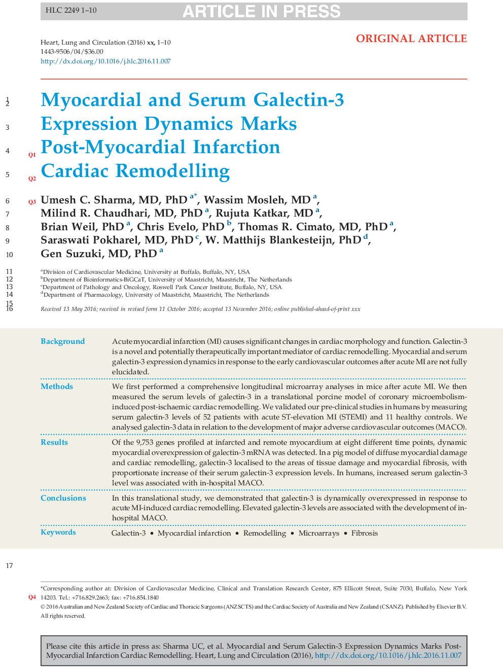 Myocardial and Serum Galectin-3 Expression Dynamics Marks Post-Myocardial Infarction Cardiac Remodelling