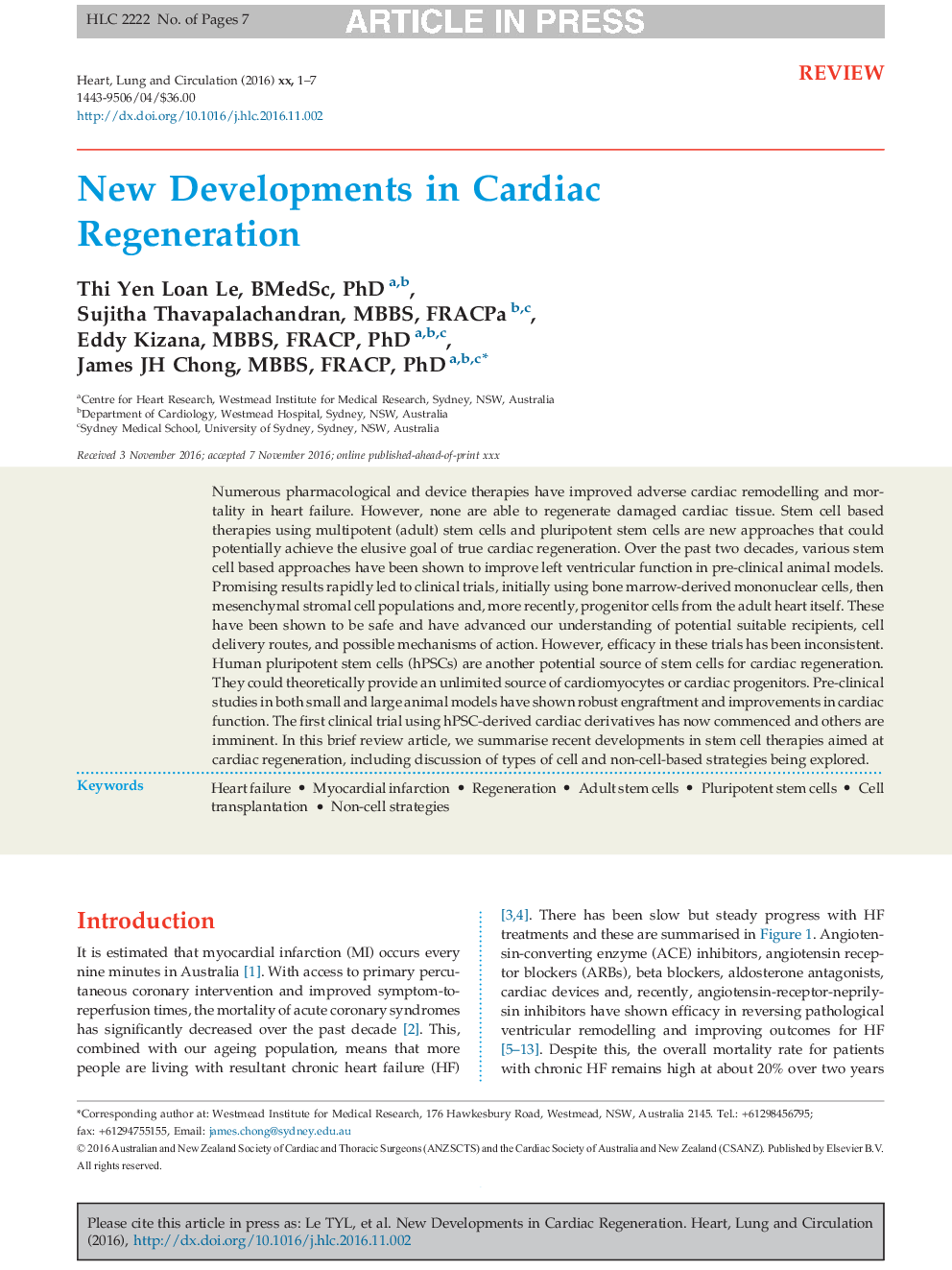 New Developments in Cardiac Regeneration