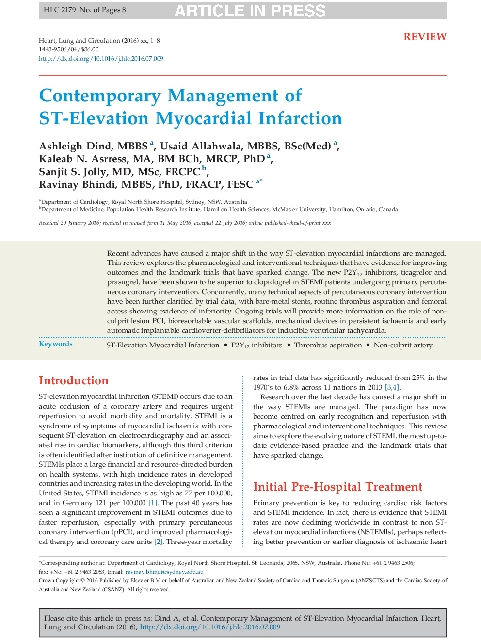 Contemporary Management of ST-Elevation Myocardial Infarction