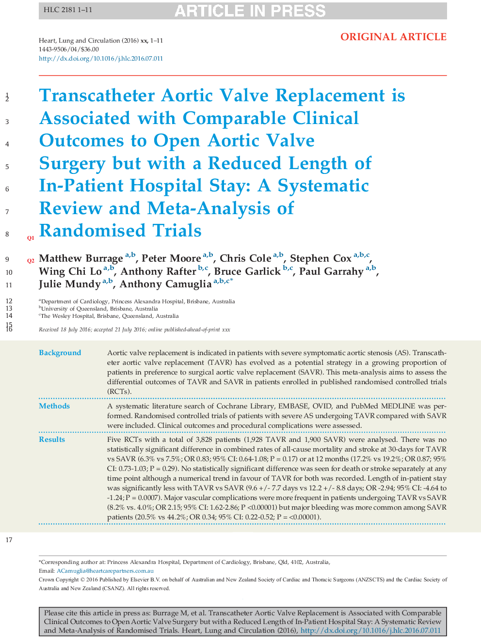 Transcatheter Aortic Valve Replacement is Associated with Comparable Clinical Outcomes to Open Aortic Valve Surgery but with a Reduced Length of In-Patient Hospital Stay: A Systematic Review and Meta-Analysis of Randomised Trials