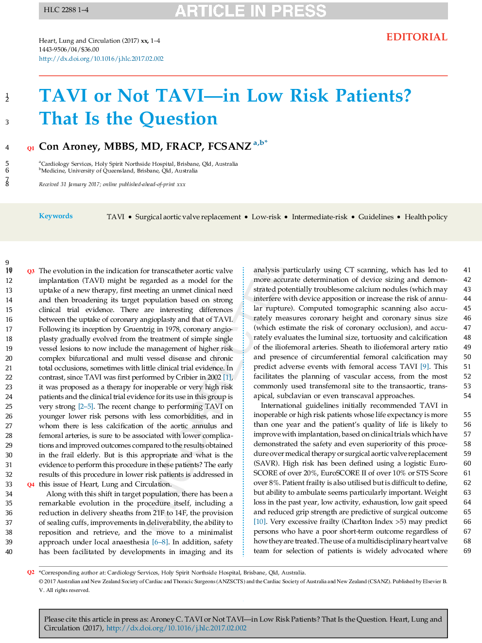 TAVI or Not TAVI-in Low Risk Patients? That Is the Question