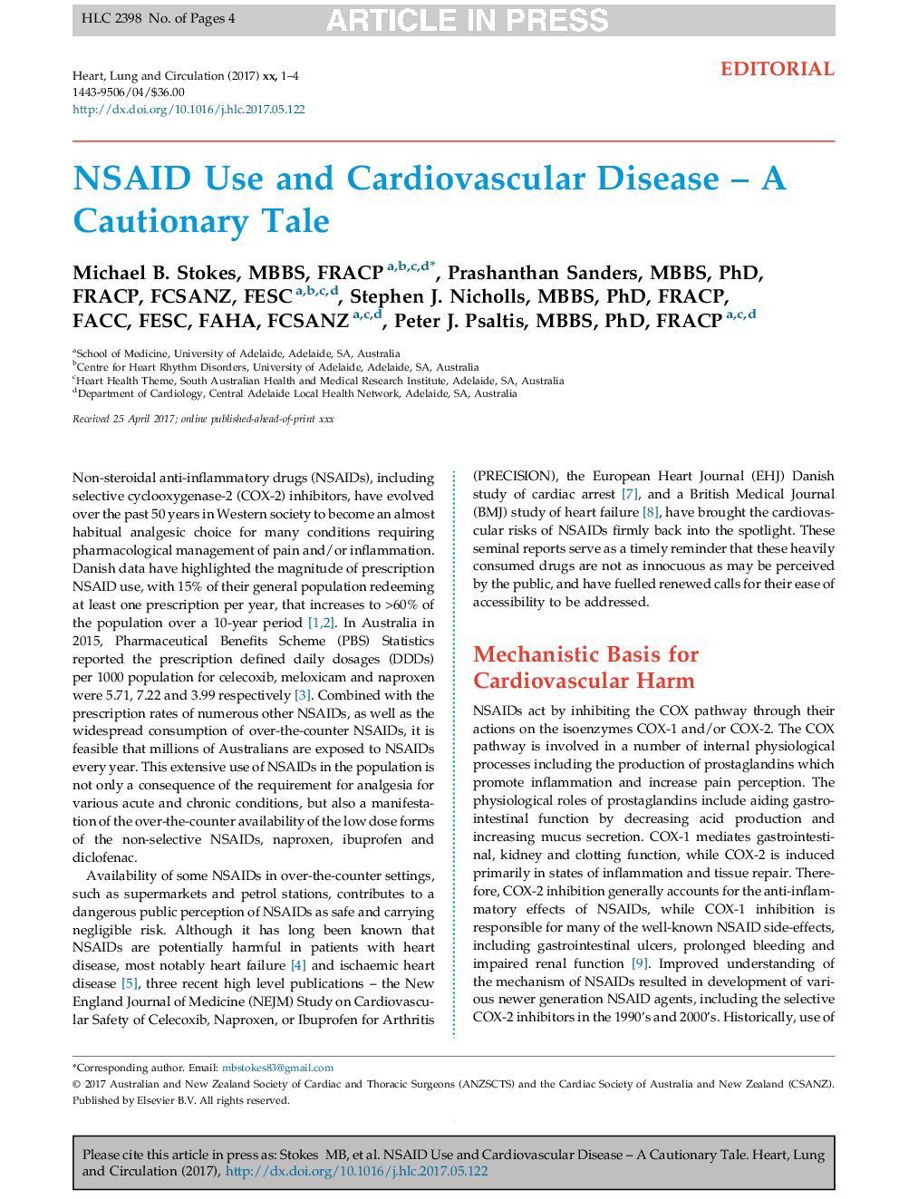 NSAID Use and Cardiovascular Disease - A Cautionary Tale