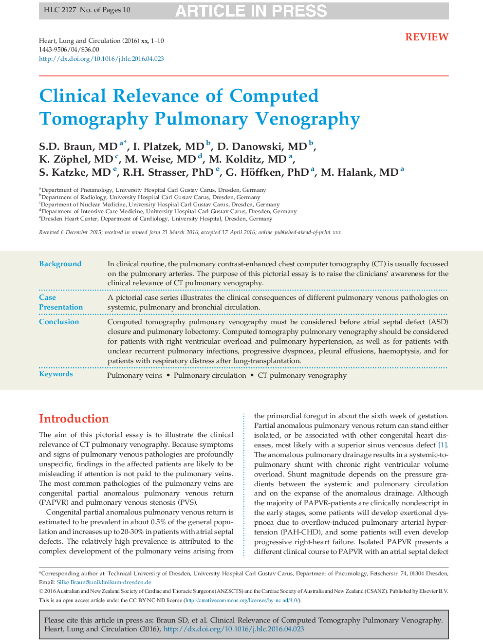 Clinical Relevance of Computed Tomography Pulmonary Venography