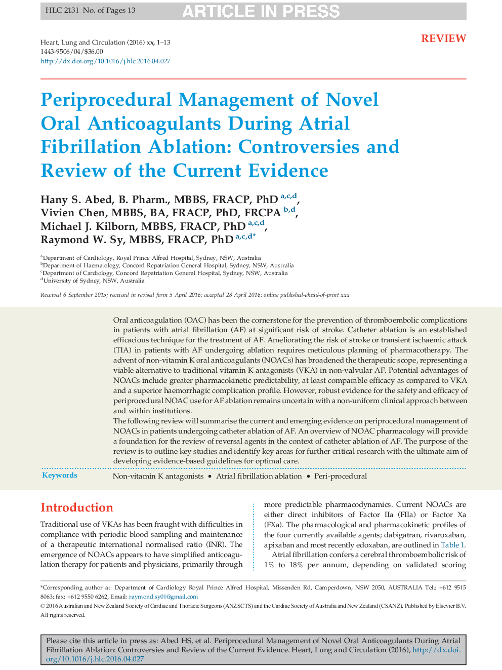 Periprocedural Management of Novel Oral Anticoagulants During Atrial Fibrillation Ablation: Controversies and Review of the Current Evidence
