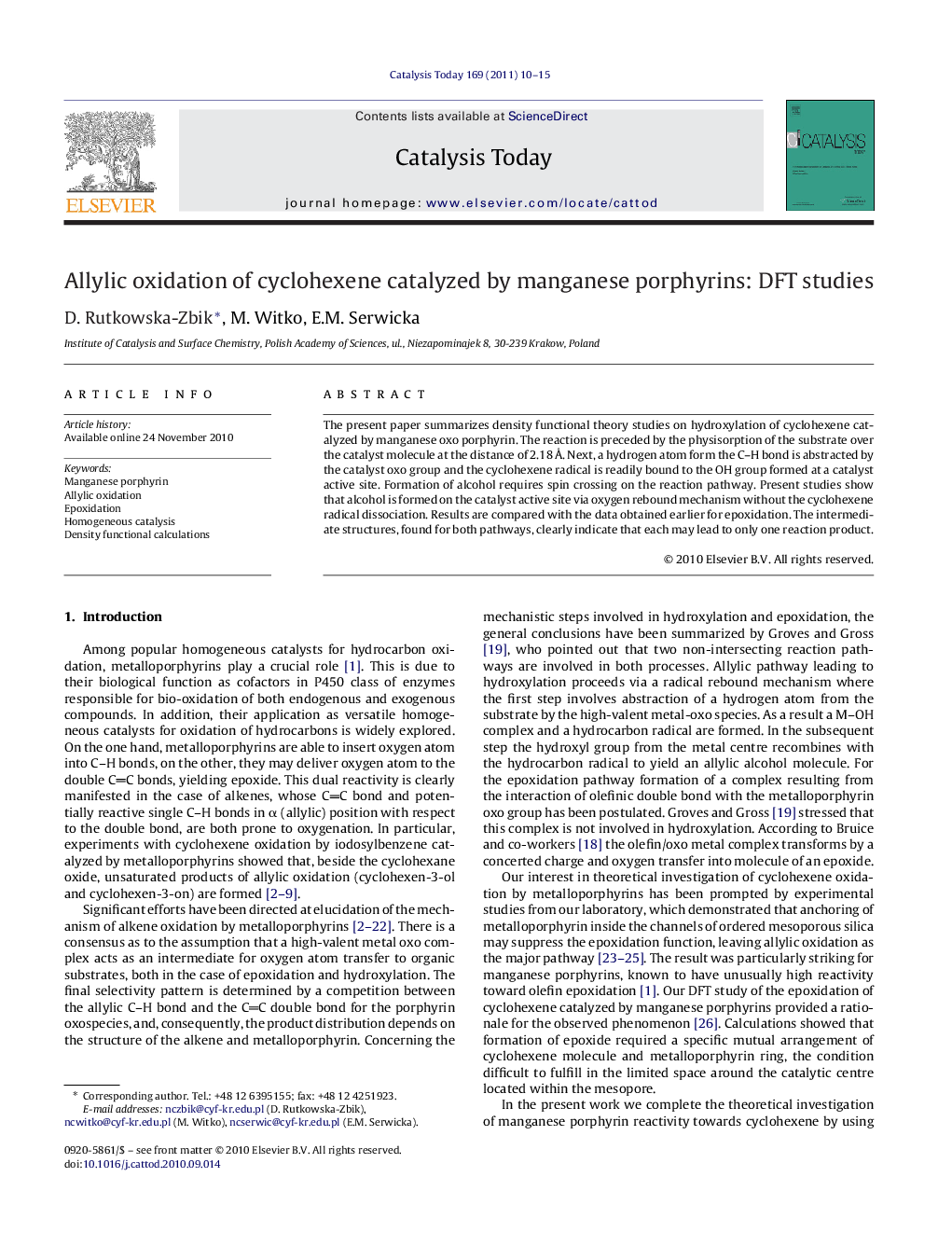 Allylic oxidation of cyclohexene catalyzed by manganese porphyrins: DFT studies