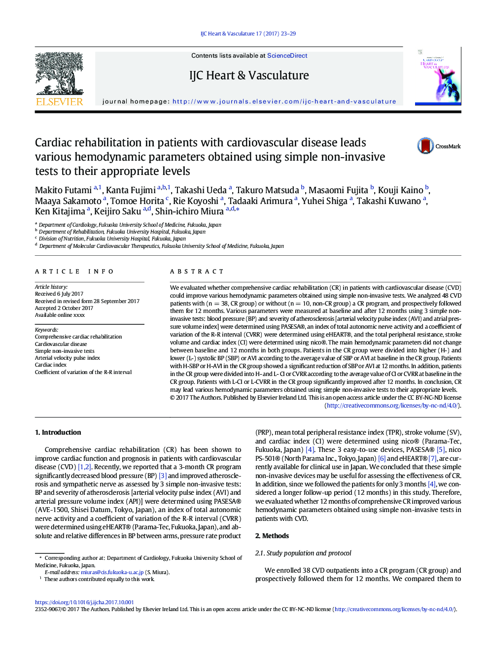 Cardiac rehabilitation in patients with cardiovascular disease leads various hemodynamic parameters obtained using simple non-invasive tests to their appropriate levels