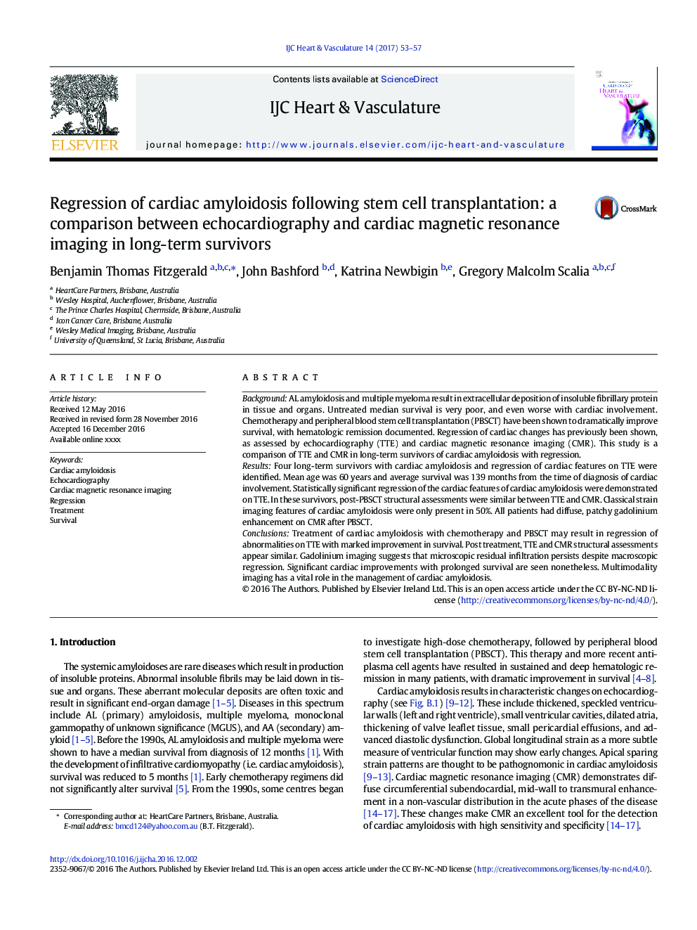 Regression of cardiac amyloidosis following stem cell transplantation: a comparison between echocardiography and cardiac magnetic resonance imaging in long-term survivors