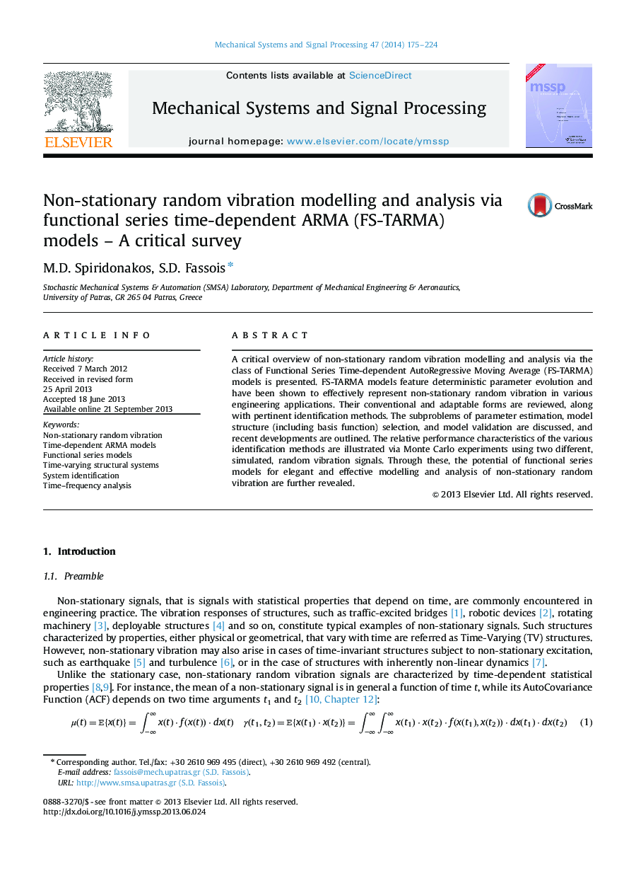 Non-stationary random vibration modelling and analysis via functional series time-dependent ARMA (FS-TARMA) models – A critical survey