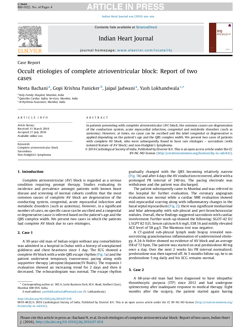 Occult etiologies of complete atrioventricular block: Report of two cases