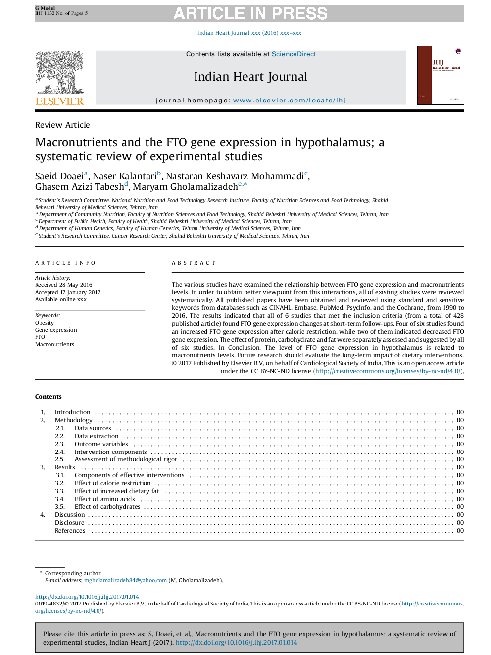 Macronutrients and the FTO gene expression in hypothalamus; a systematic review of experimental studies