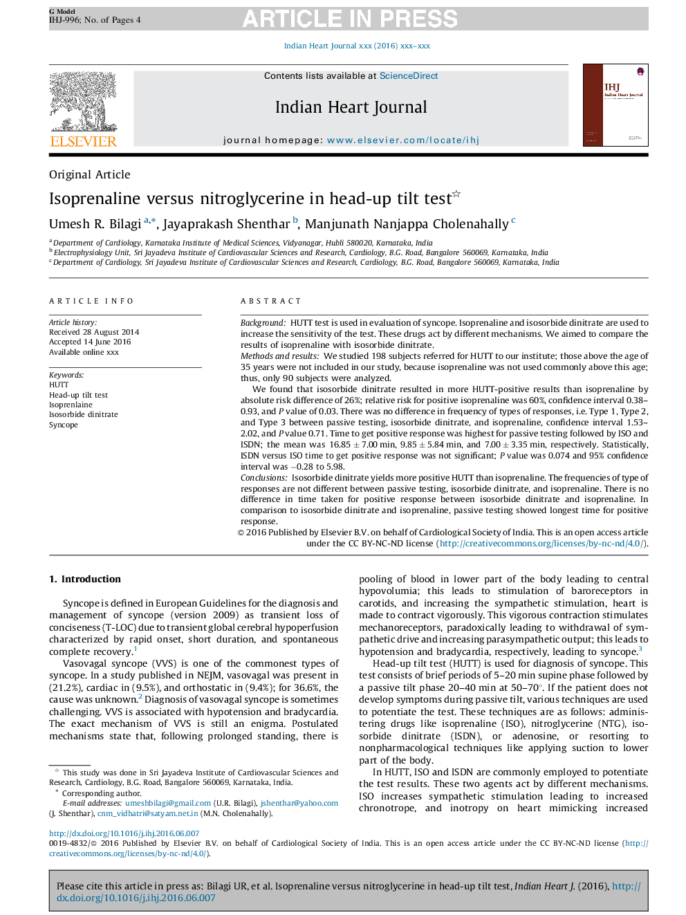 Isoprenaline versus nitroglycerine in head-up tilt test