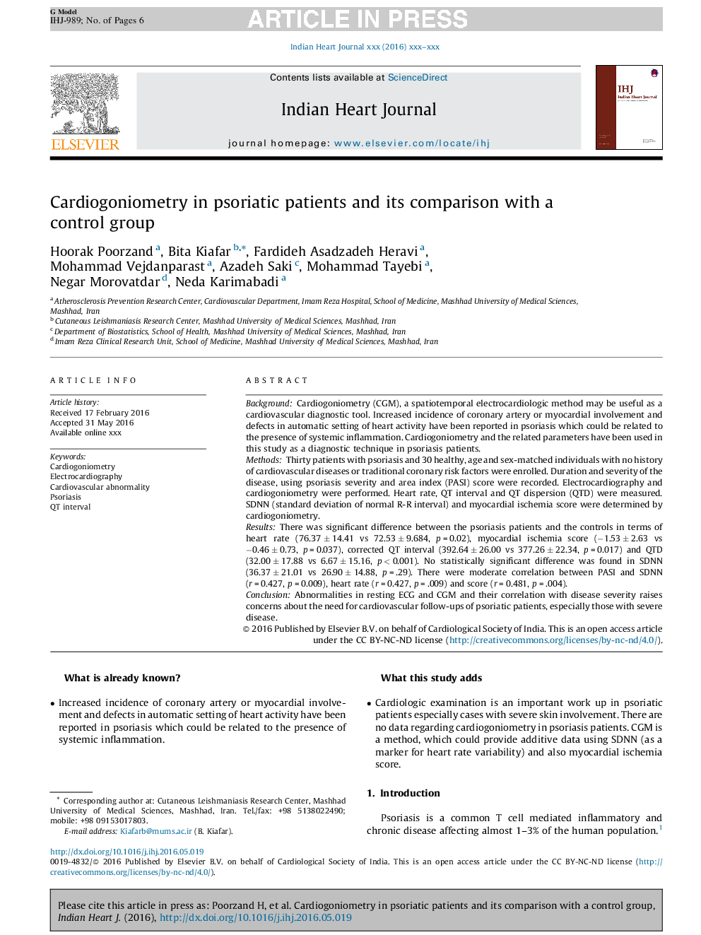 Cardiogoniometry in psoriatic patients and its comparison with a control group