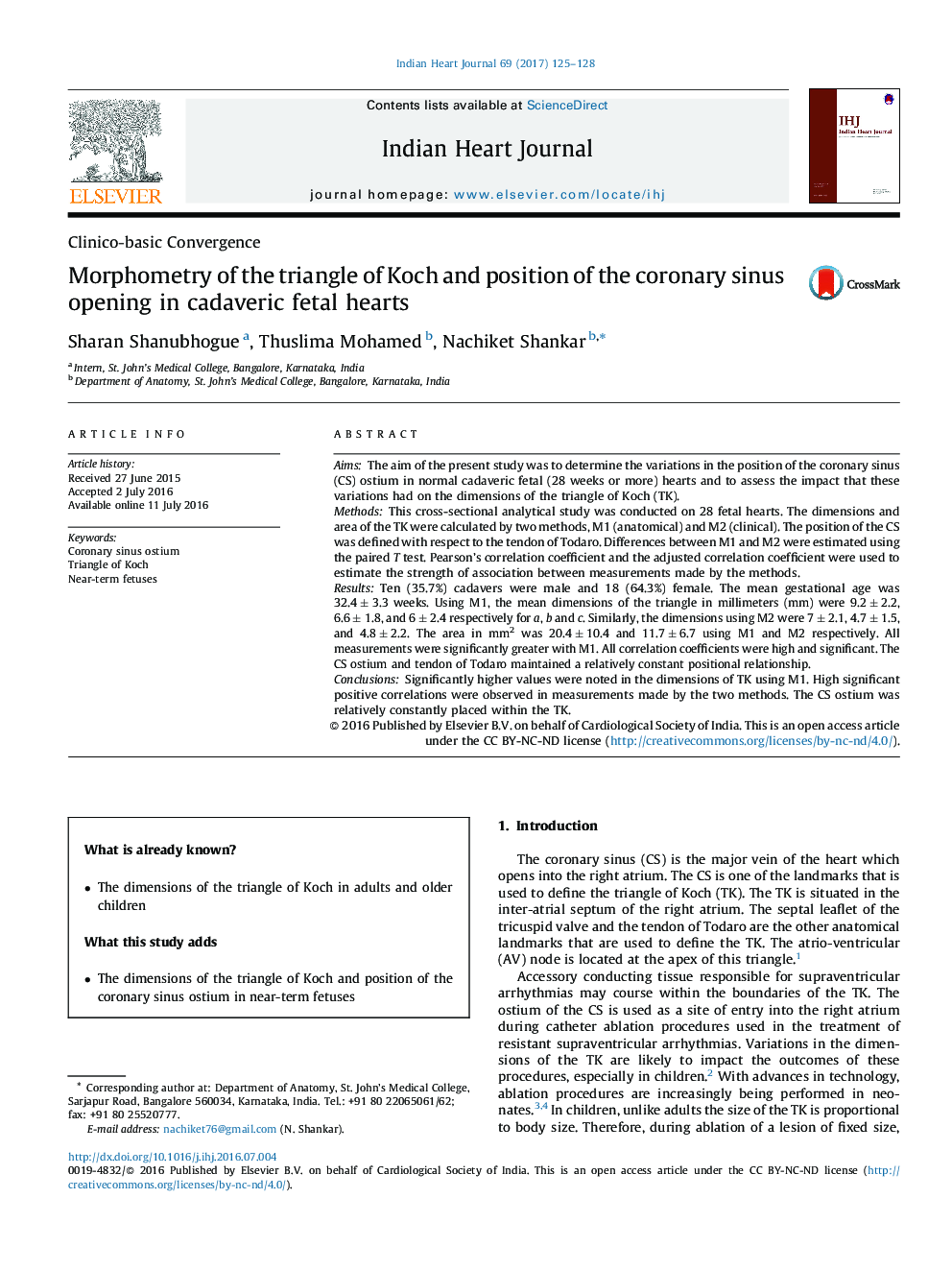 Clinico-basic ConvergenceMorphometry of the triangle of Koch and position of the coronary sinus opening in cadaveric fetal hearts