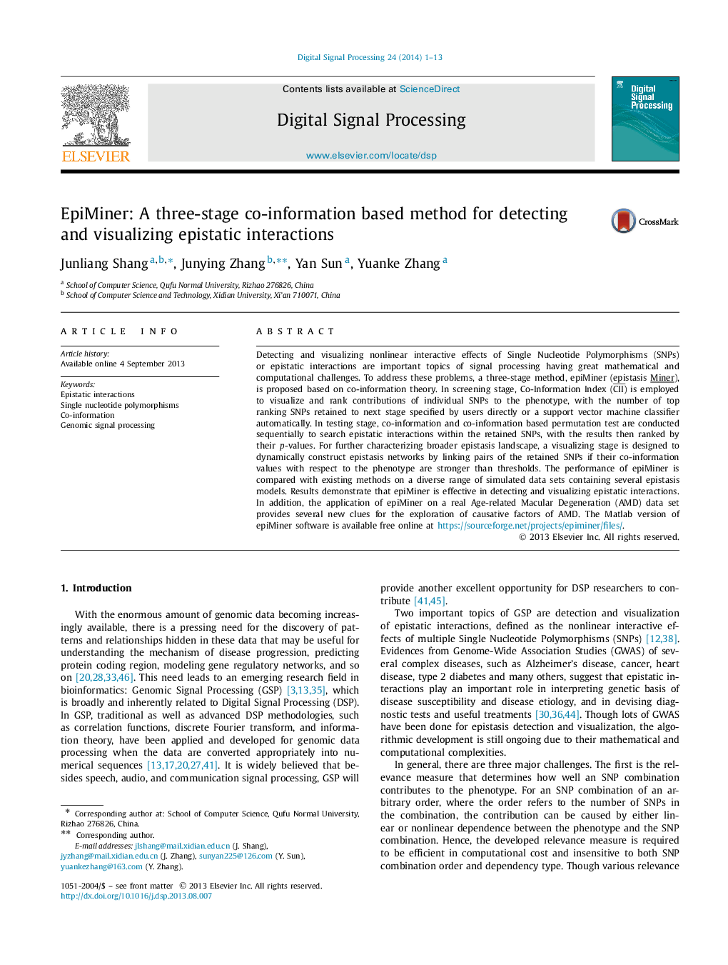 EpiMiner: A three-stage co-information based method for detecting and visualizing epistatic interactions