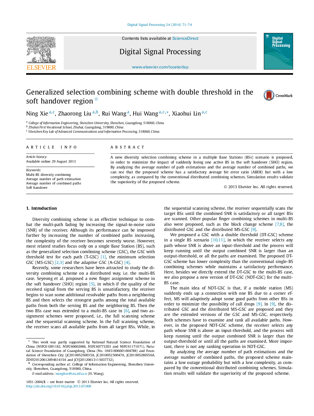Generalized selection combining scheme with double threshold in the soft handover region 