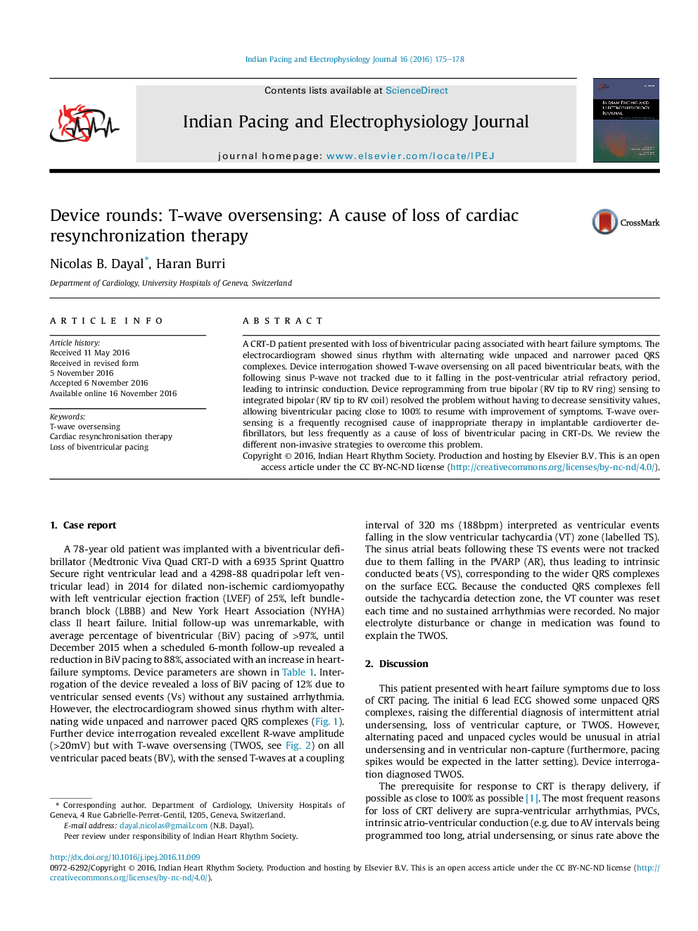 Device rounds: T-wave oversensing: A cause of loss of cardiac resynchronization therapy