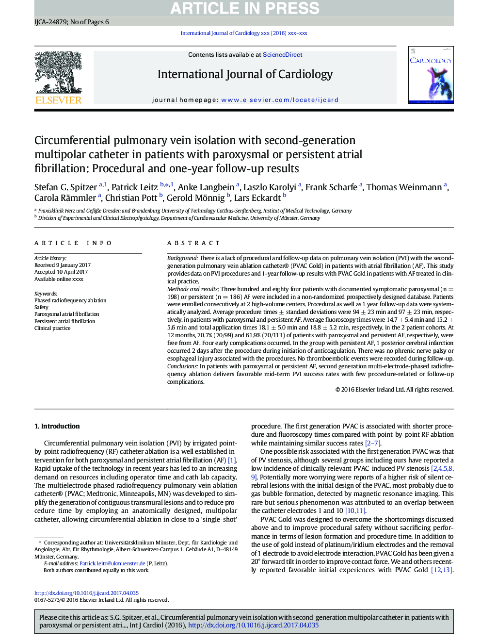جداسازی ورید ریوی رحم با کاتتر چند قطبی نسل دوم در بیماران مبتلا به فیبریلاسیون دهلیزی دائمی و دائمی: نتایج پیگیری پروپوزال و یکساله 