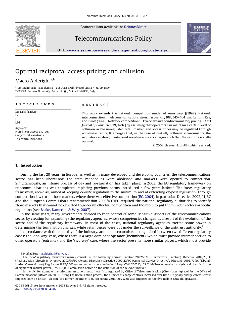 Optimal reciprocal access pricing and collusion