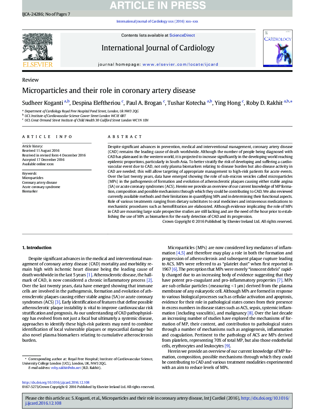 Microparticles and their role in coronary artery disease