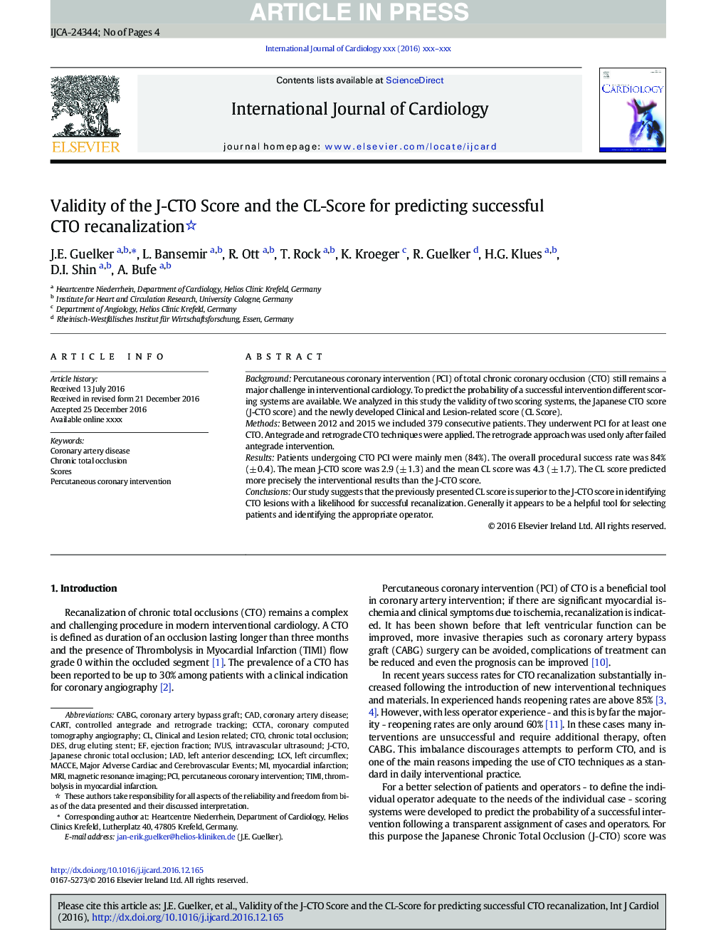 Validity of the J-CTO Score and the CL-Score for predicting successful CTO recanalization