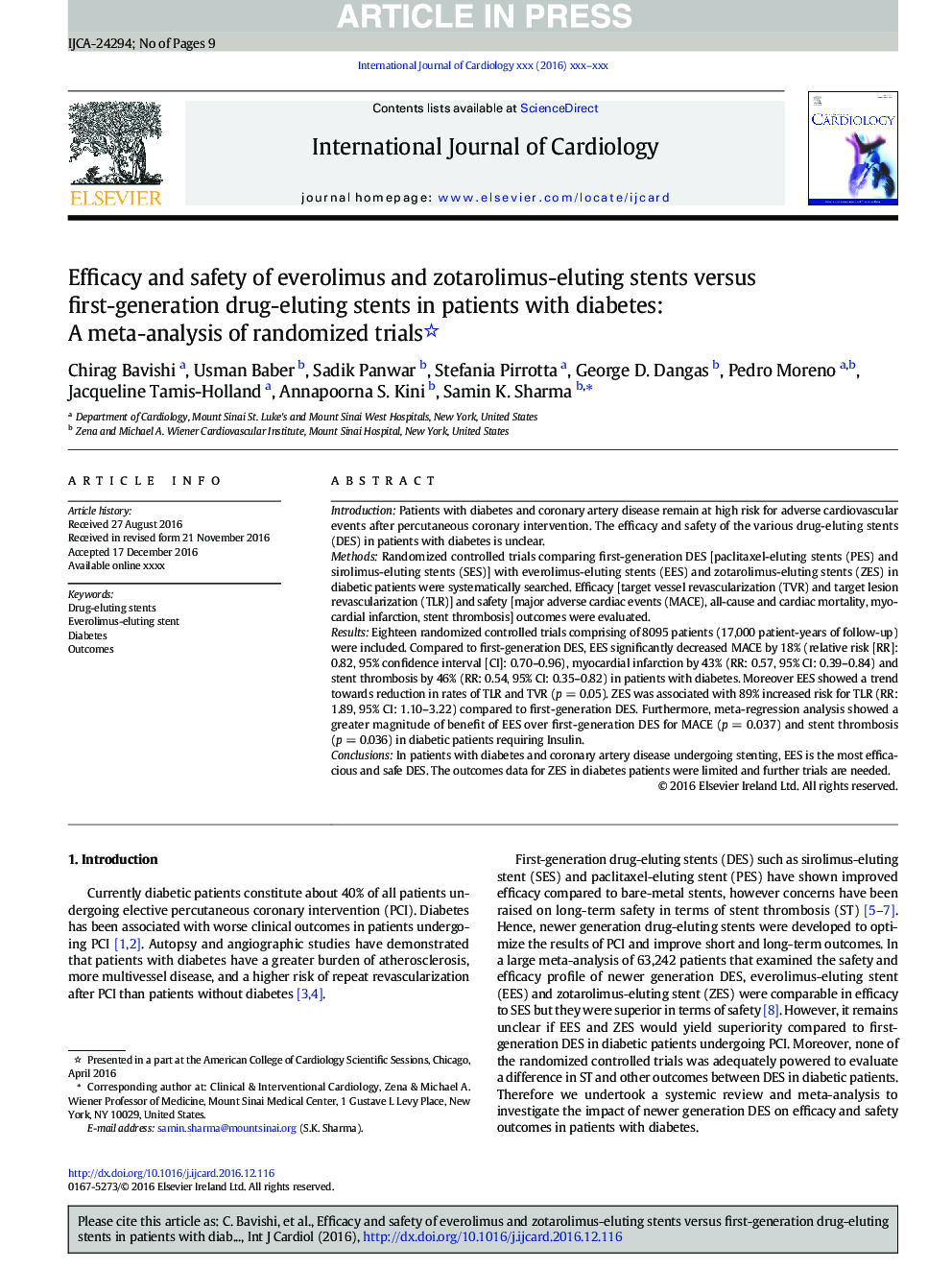 Efficacy and safety of everolimus and zotarolimus-eluting stents versus first-generation drug-eluting stents in patients with diabetes: A meta-analysis of randomized trials