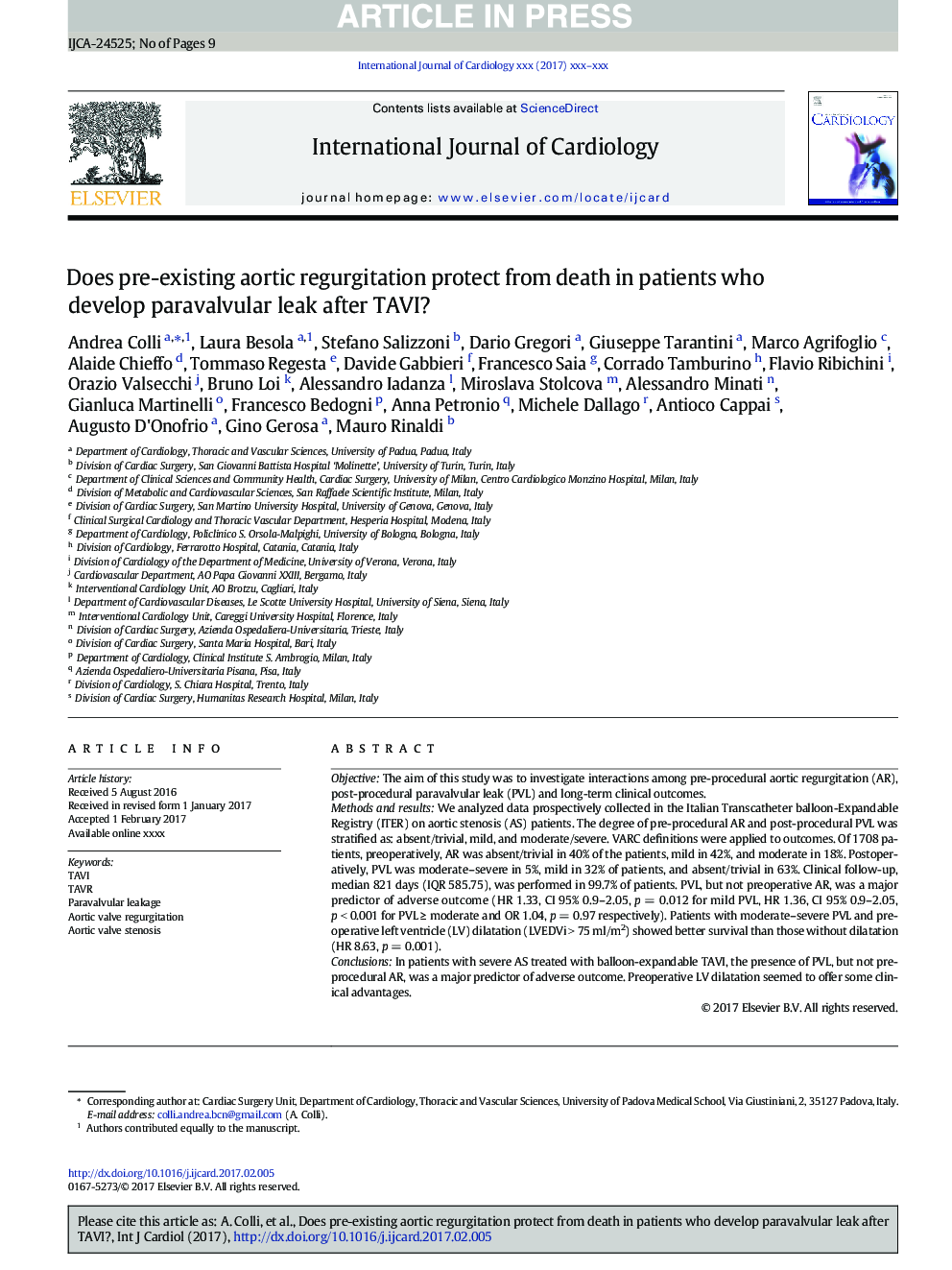 Does pre-existing aortic regurgitation protect from death in patients who develop paravalvular leak after TAVI?