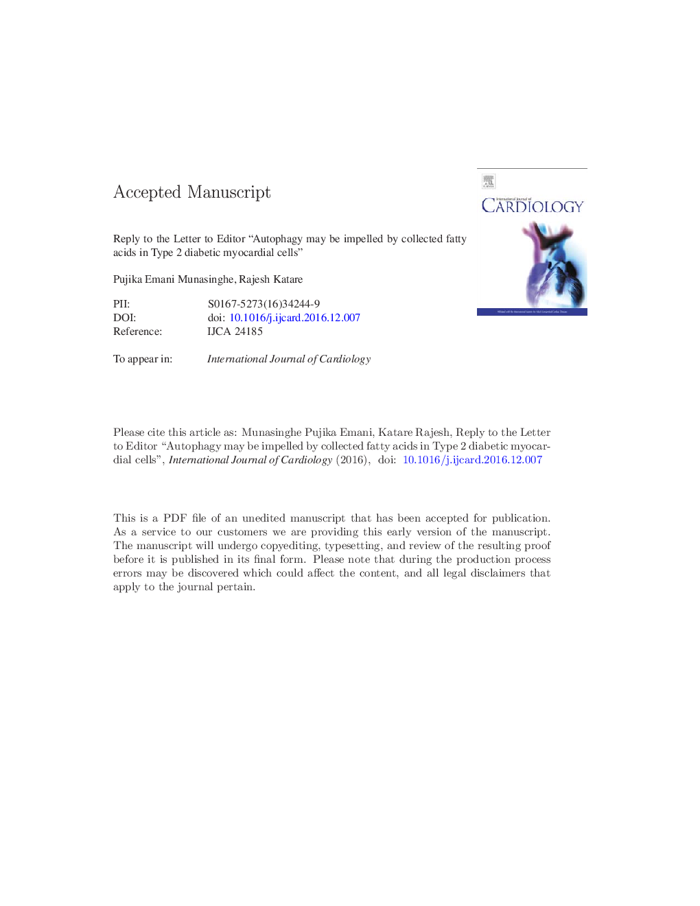 Reply to the letter to editor “Autophagy may be impelled by collected fatty acids in type 2 diabetic myocardial cells”