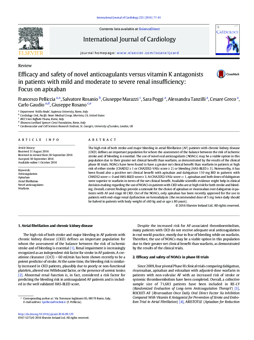 Efficacy and safety of novel anticoagulants versus vitamin K antagonists in patients with mild and moderate to severe renal insufficiency: Focus on apixaban