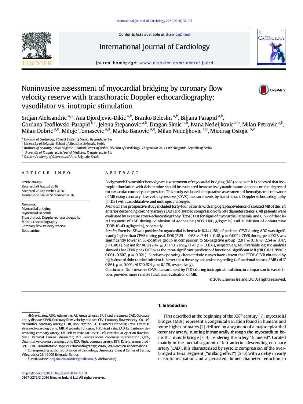 Noninvasive assessment of myocardial bridging by coronary flow velocity reserve with transthoracic Doppler echocardiography: vasodilator vs. inotropic stimulation