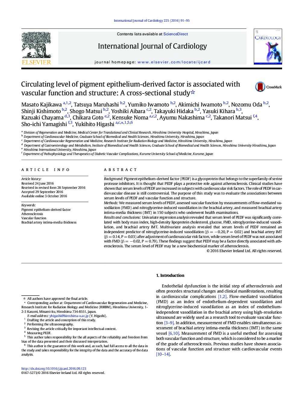 Circulating level of pigment epithelium-derived factor is associated with vascular function and structure: A cross-sectional study