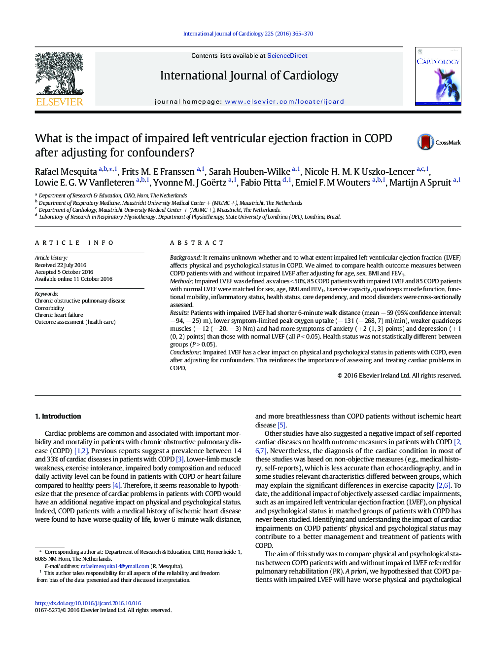 What is the impact of impaired left ventricular ejection fraction in COPD after adjusting for confounders?