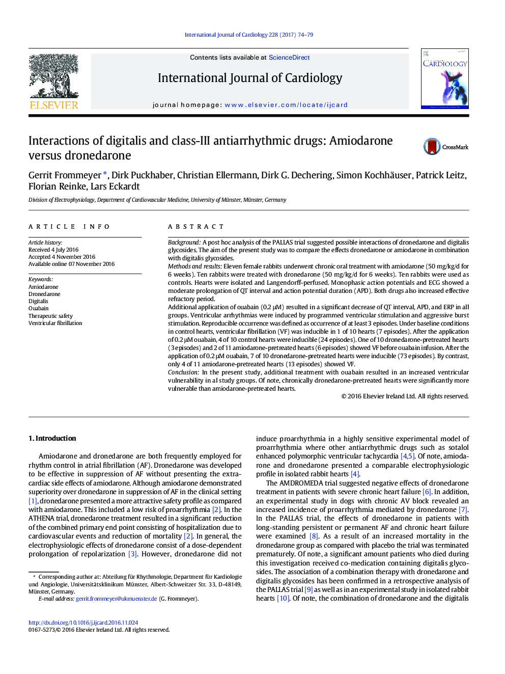 Interactions of digitalis and class-III antiarrhythmic drugs: Amiodarone versus dronedarone