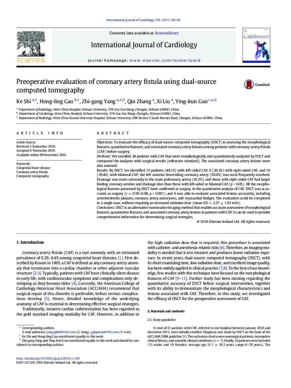 Preoperative evaluation of coronary artery fistula using dual-source computed tomography