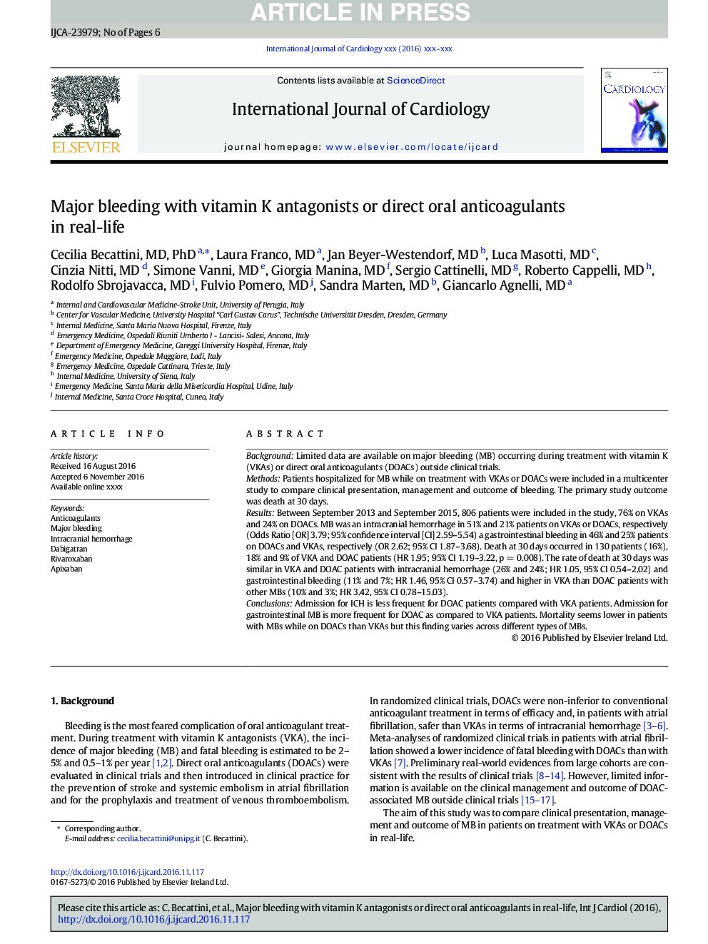 Major bleeding with vitamin K antagonists or direct oral anticoagulants in real-life