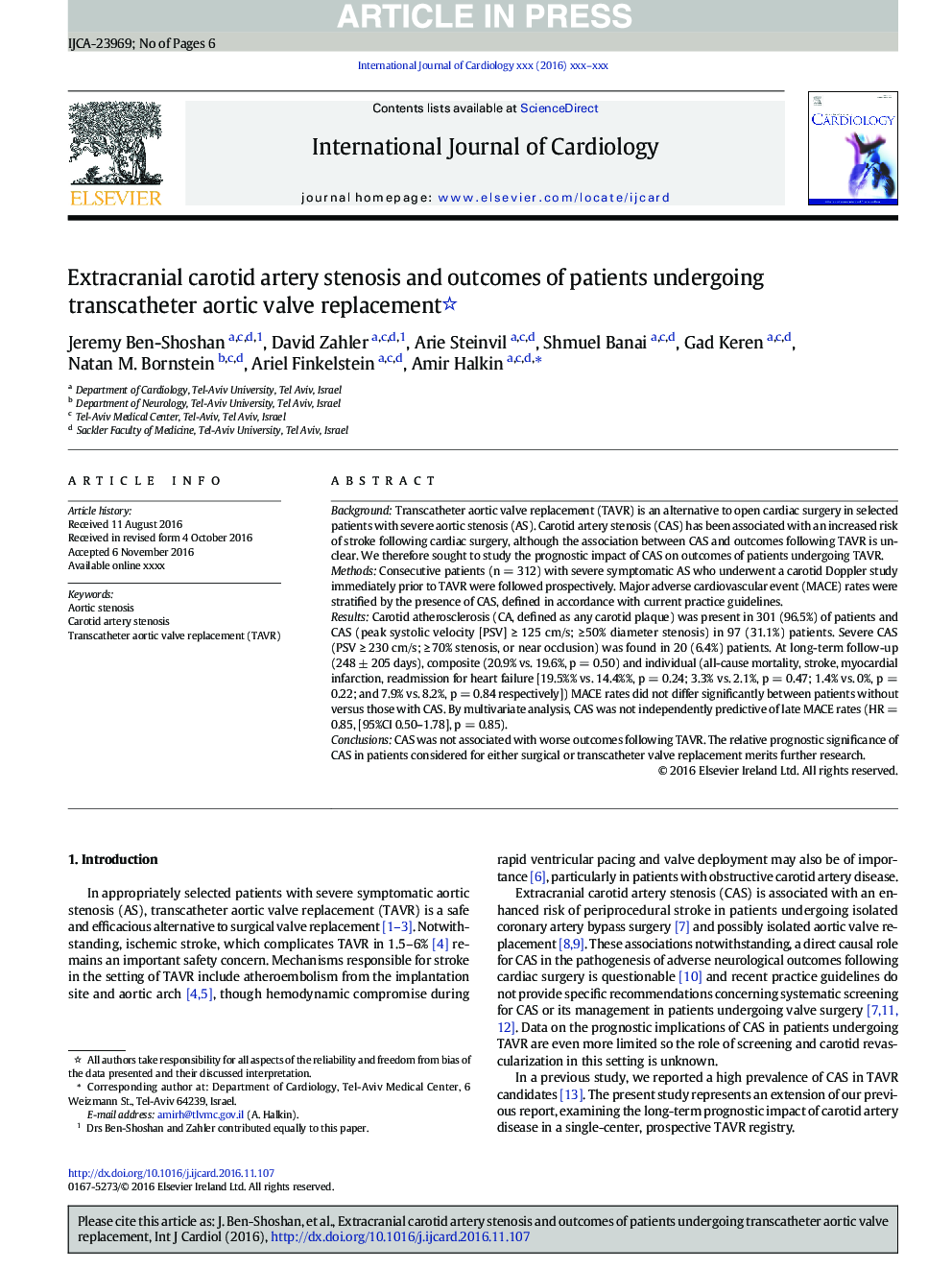 Extracranial carotid artery stenosis and outcomes of patients undergoing transcatheter aortic valve replacement