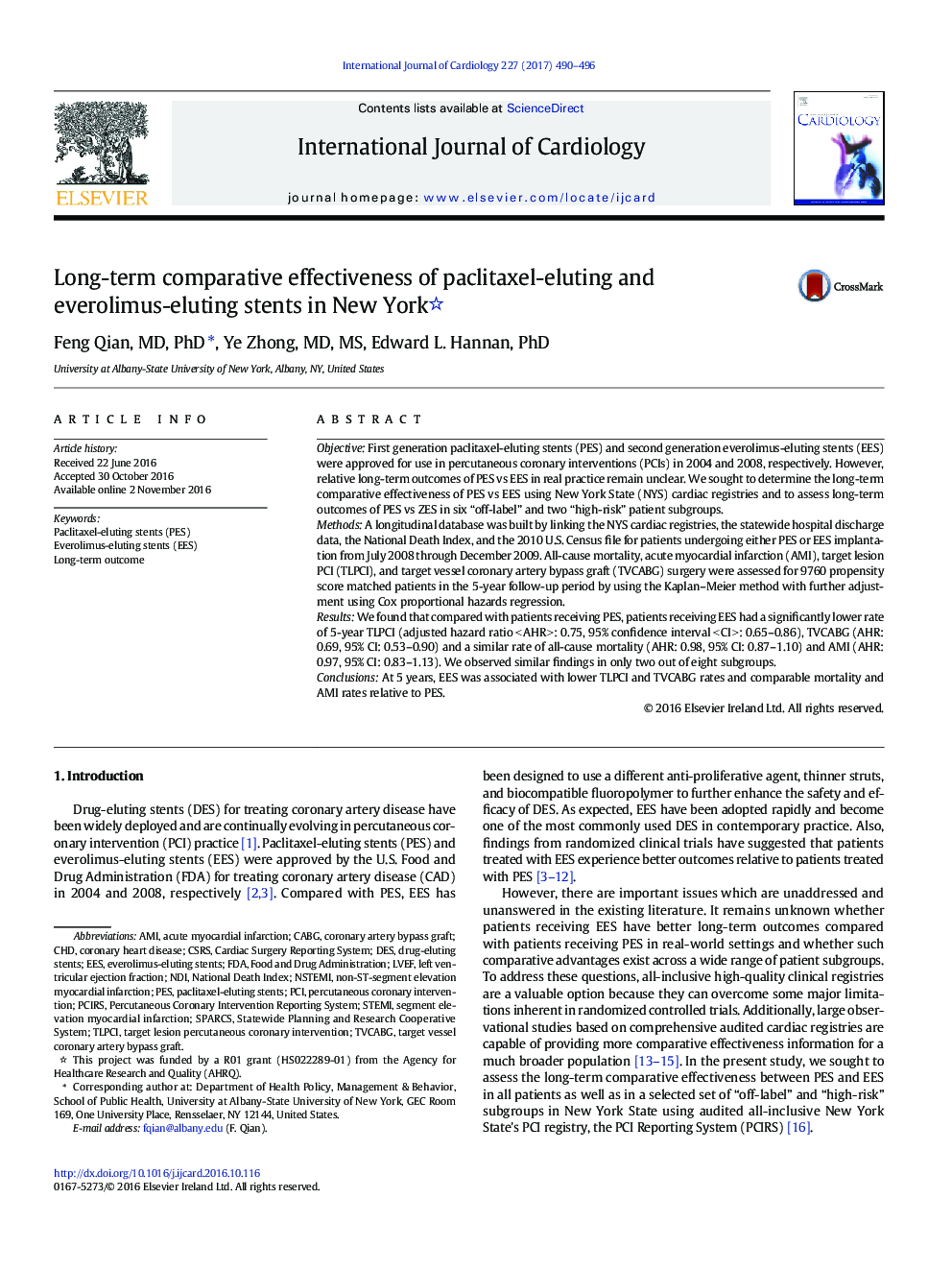 Long-term comparative effectiveness of paclitaxel-eluting and everolimus-eluting stents in New York