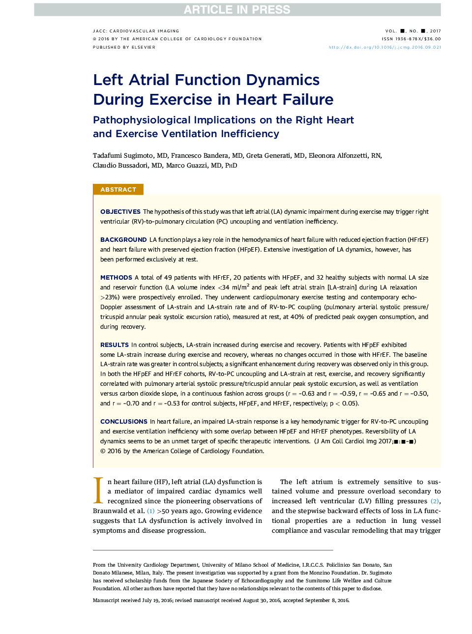 Left Atrial Function Dynamics DuringÂ Exercise in Heart Failure