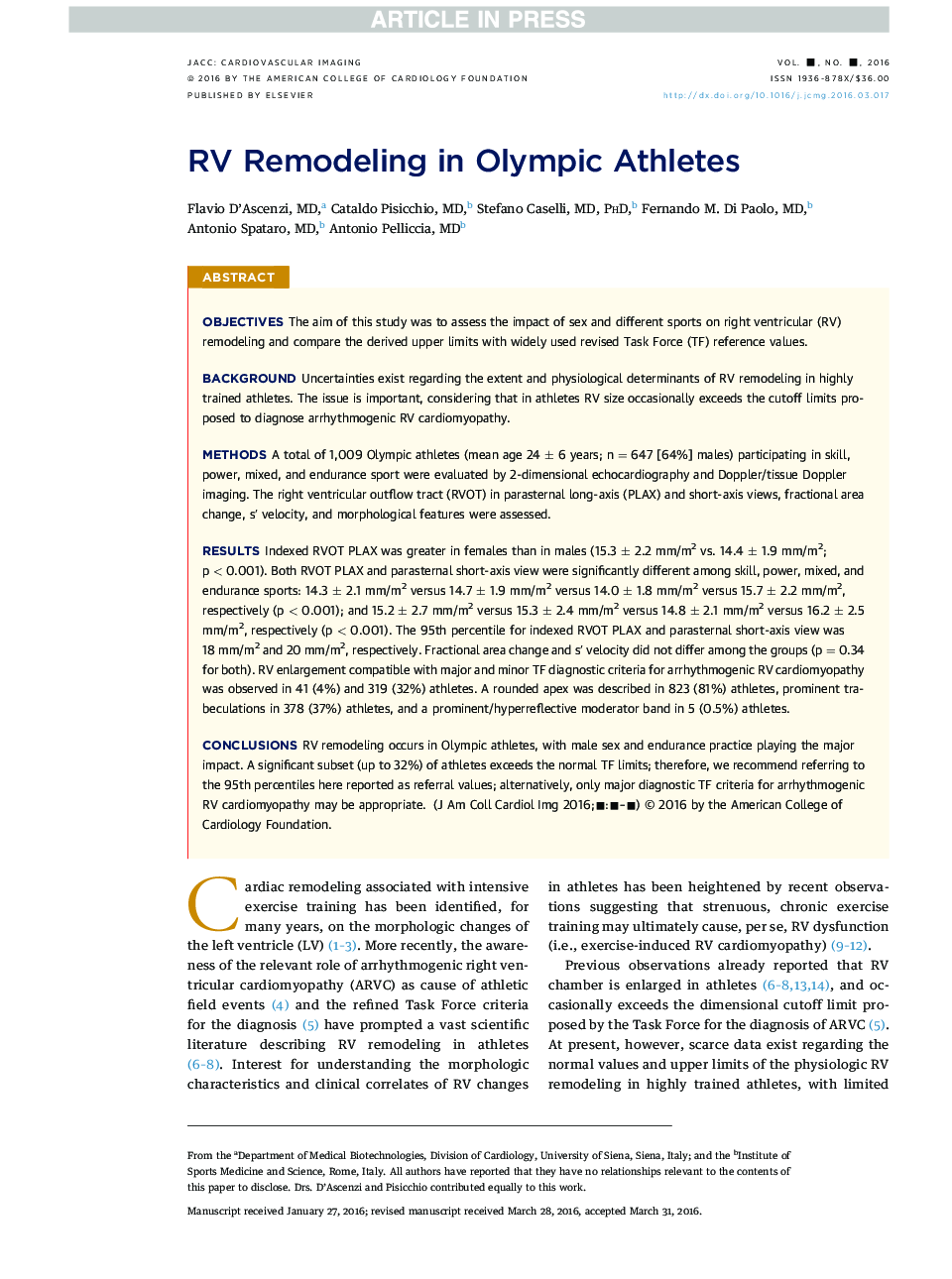 RV Remodeling in Olympic Athletes