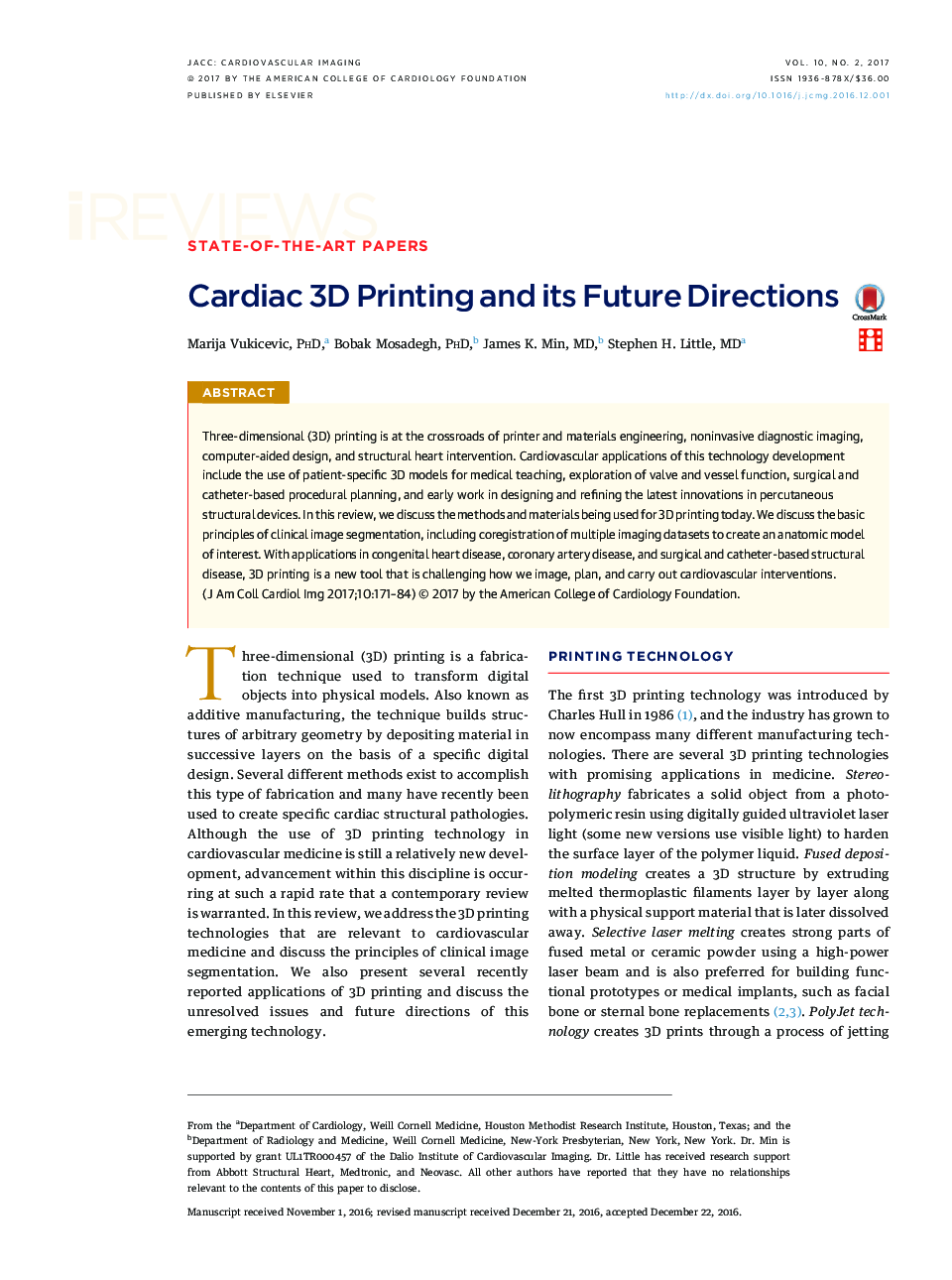 Cardiac 3D Printing and its Future Directions