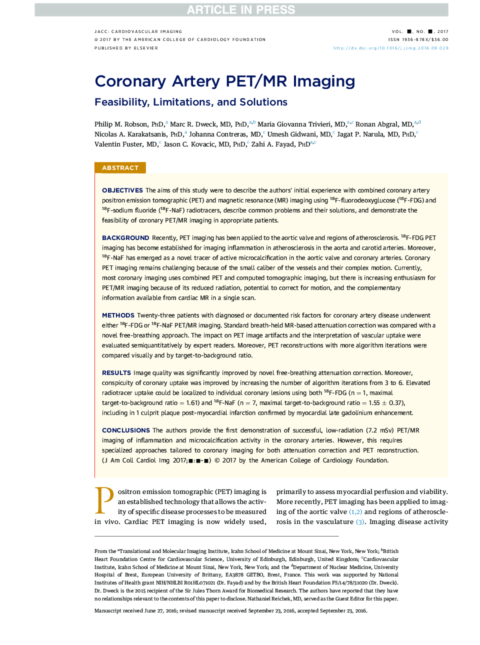 Coronary Artery PET/MR Imaging