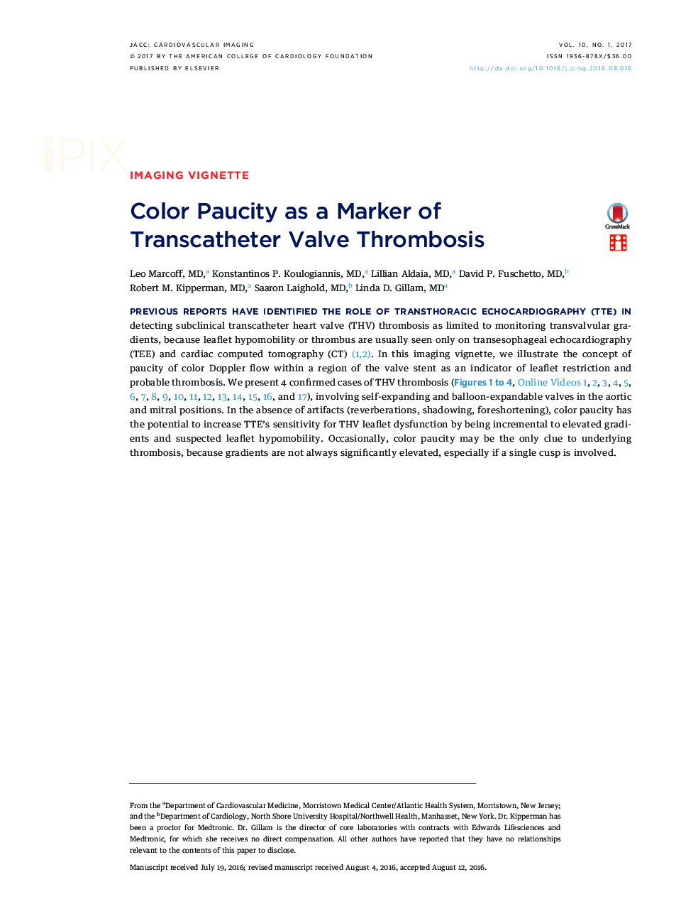 Color Paucity as a Marker of TranscatheterÂ ValveÂ Thrombosis