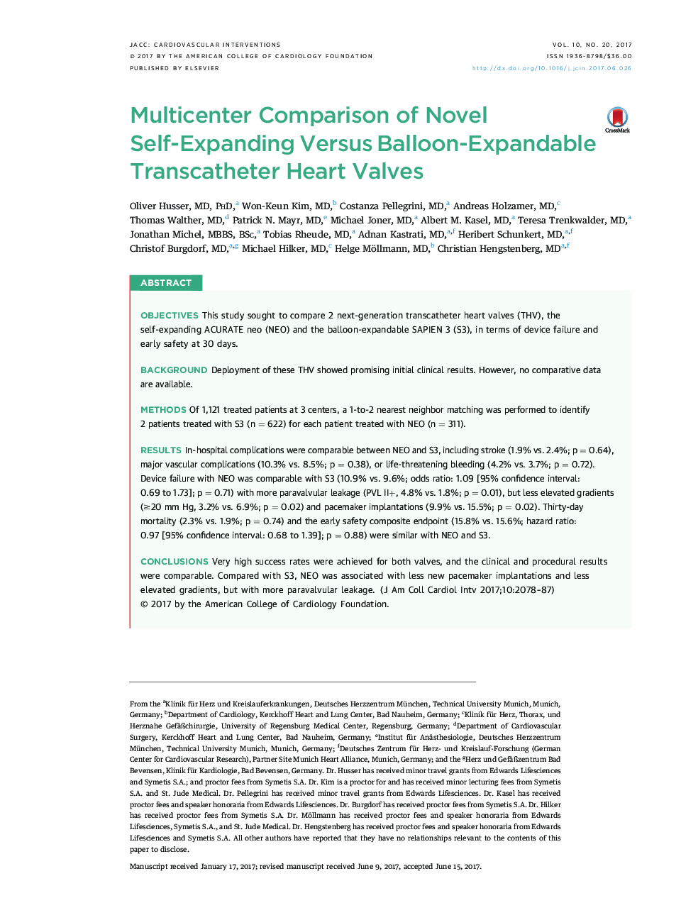 Multicenter Comparison of Novel Self-Expanding Versus Balloon-Expandable Transcatheter HeartÂ Valves