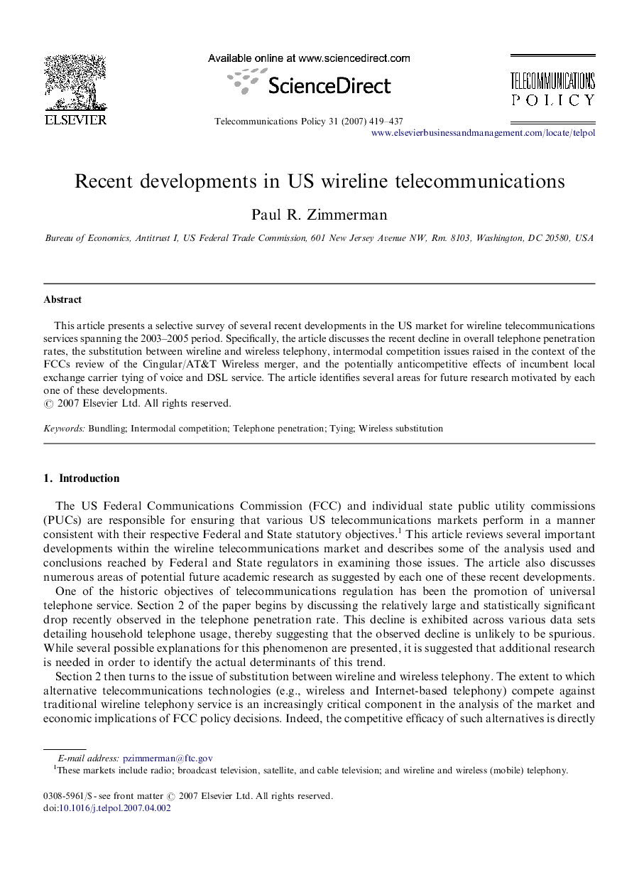 Recent developments in US wireline telecommunications