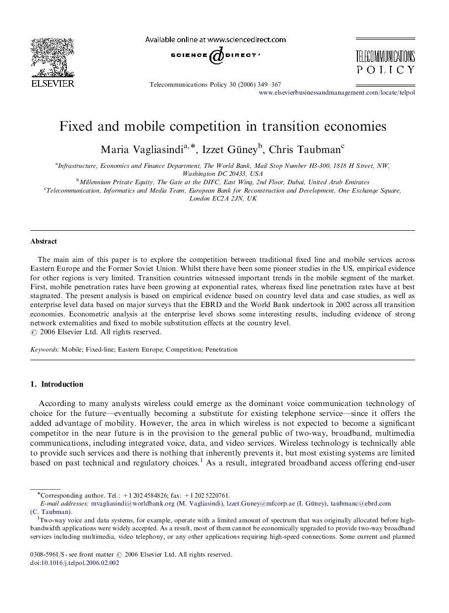 Fixed and mobile competition in transition economies